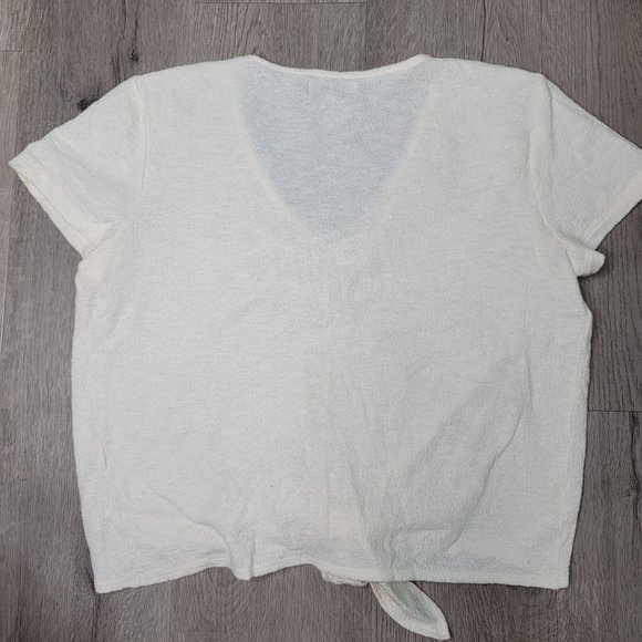 Madewell texture & thread style # j8537 100% cotton cream tie front tee shirt Lg - Picture 5 of 8